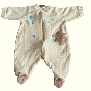 VTG Just Born Yellow Teddy Bear Pajama Sleeper Footed -I love you Baby Boy 3-6M